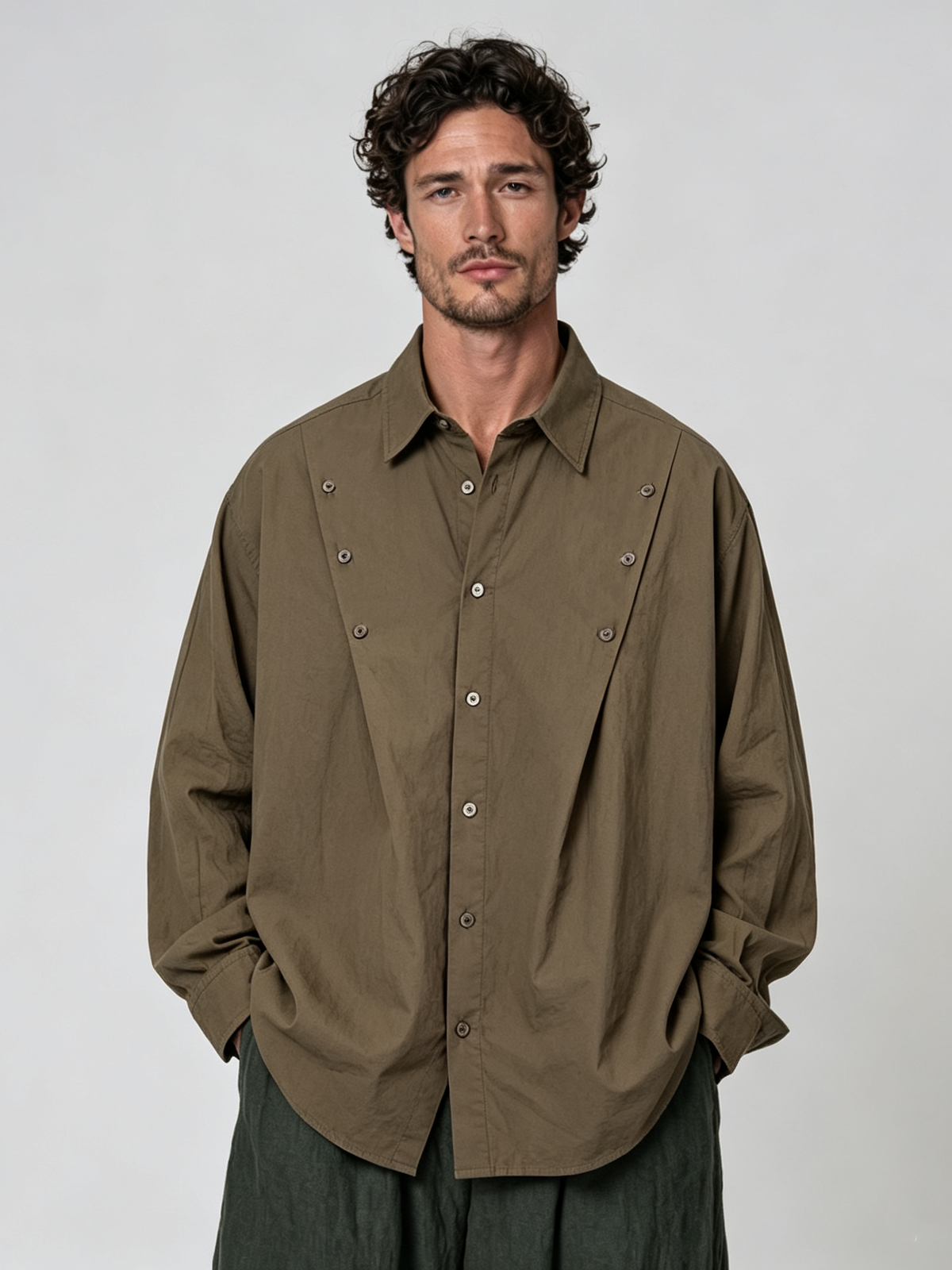 Men's Casual Shirt with Pleated Design