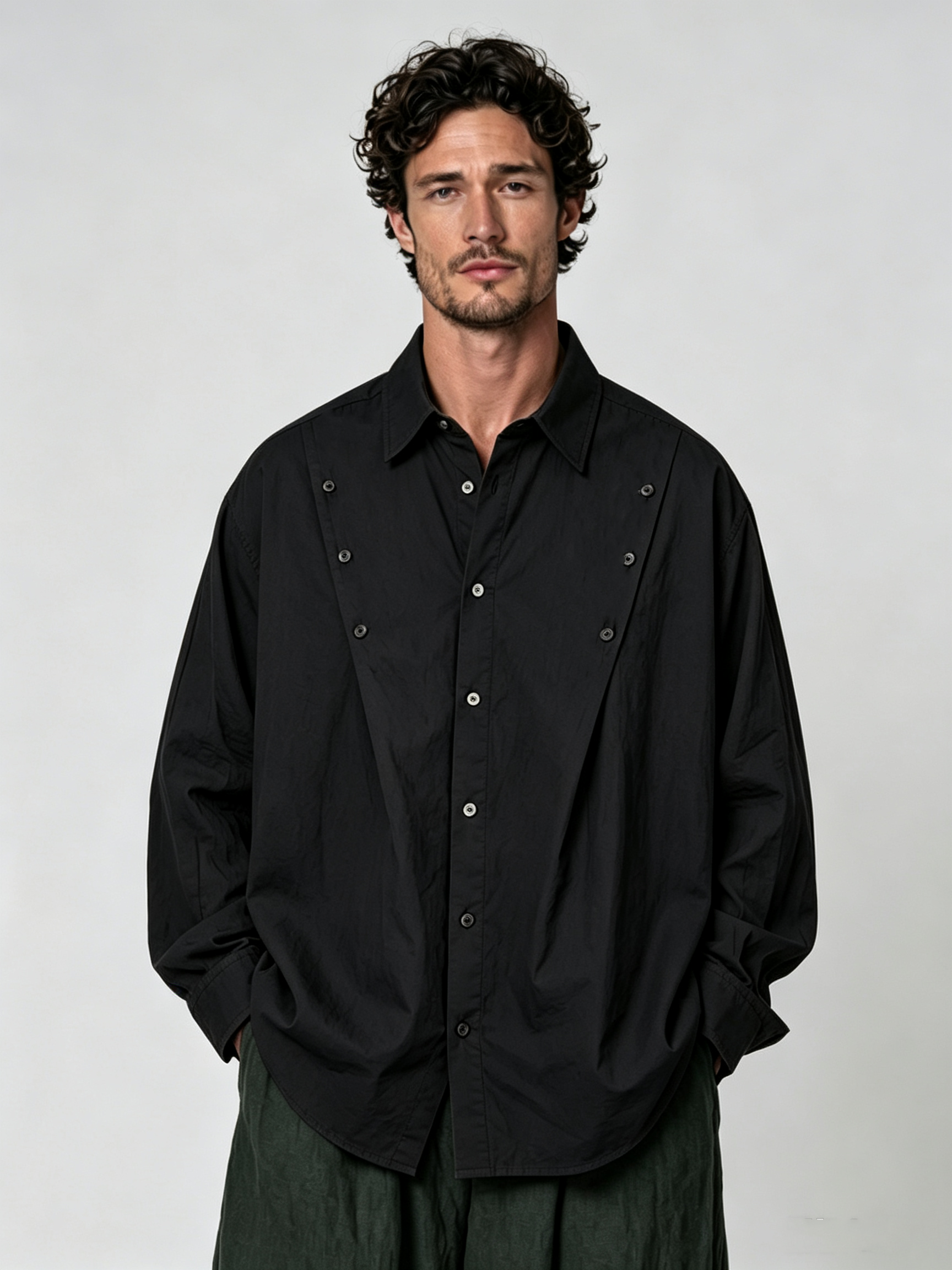 Men's Casual Shirt with Pleated Design