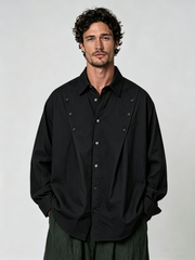Men's Casual Shirt with Pleated Design