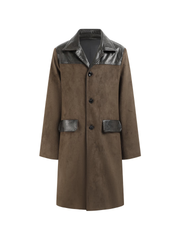 Men's long coat with leather paneling