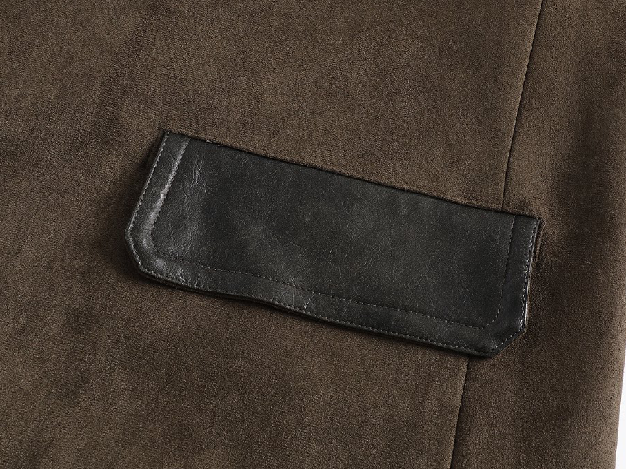 Men's long coat with leather paneling