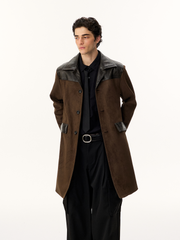 Men's long coat with leather paneling