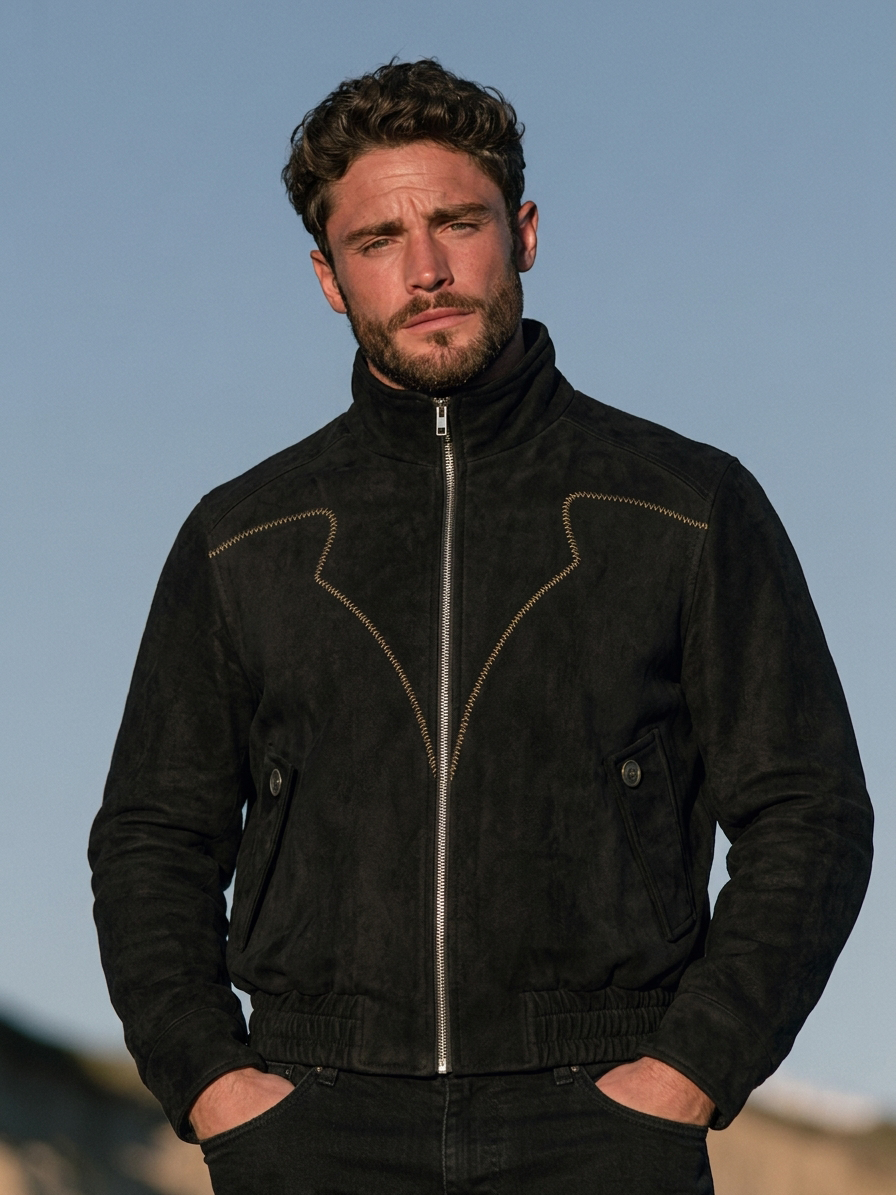 Faux Suede Padded Jacket with Wool Filling