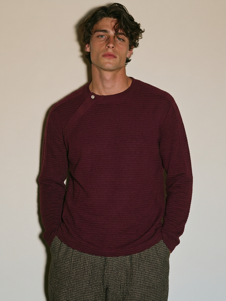 Stylish Raglan Casual T-Shirt with Horizontal Ribbed Texture