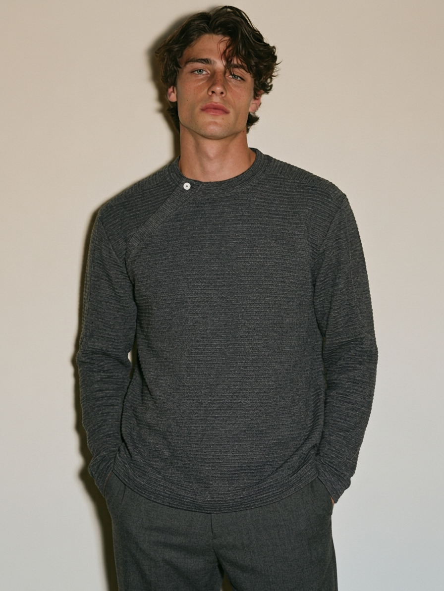 Stylish Raglan Casual T-Shirt with Horizontal Ribbed Texture