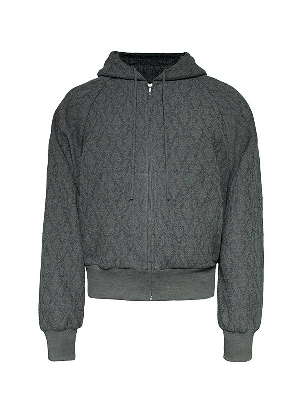 Men's cropped hooded sweatshirt with a textured jacquard finish