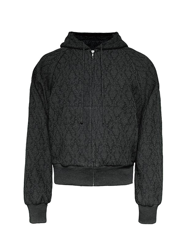 Men's cropped hooded sweatshirt with a textured jacquard finish