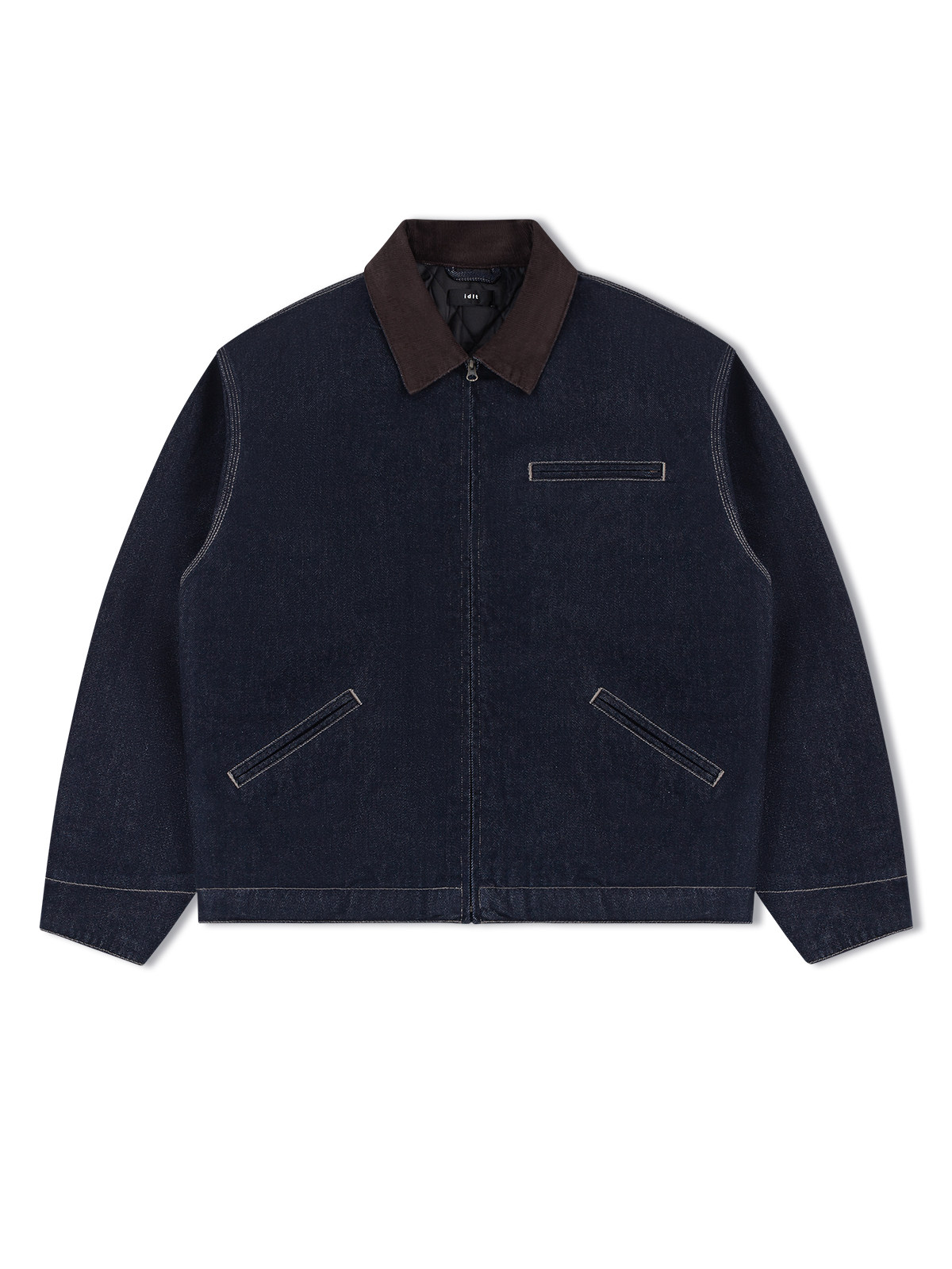 Oversized Padded Denim Workwear Jacket with Contrast Collar