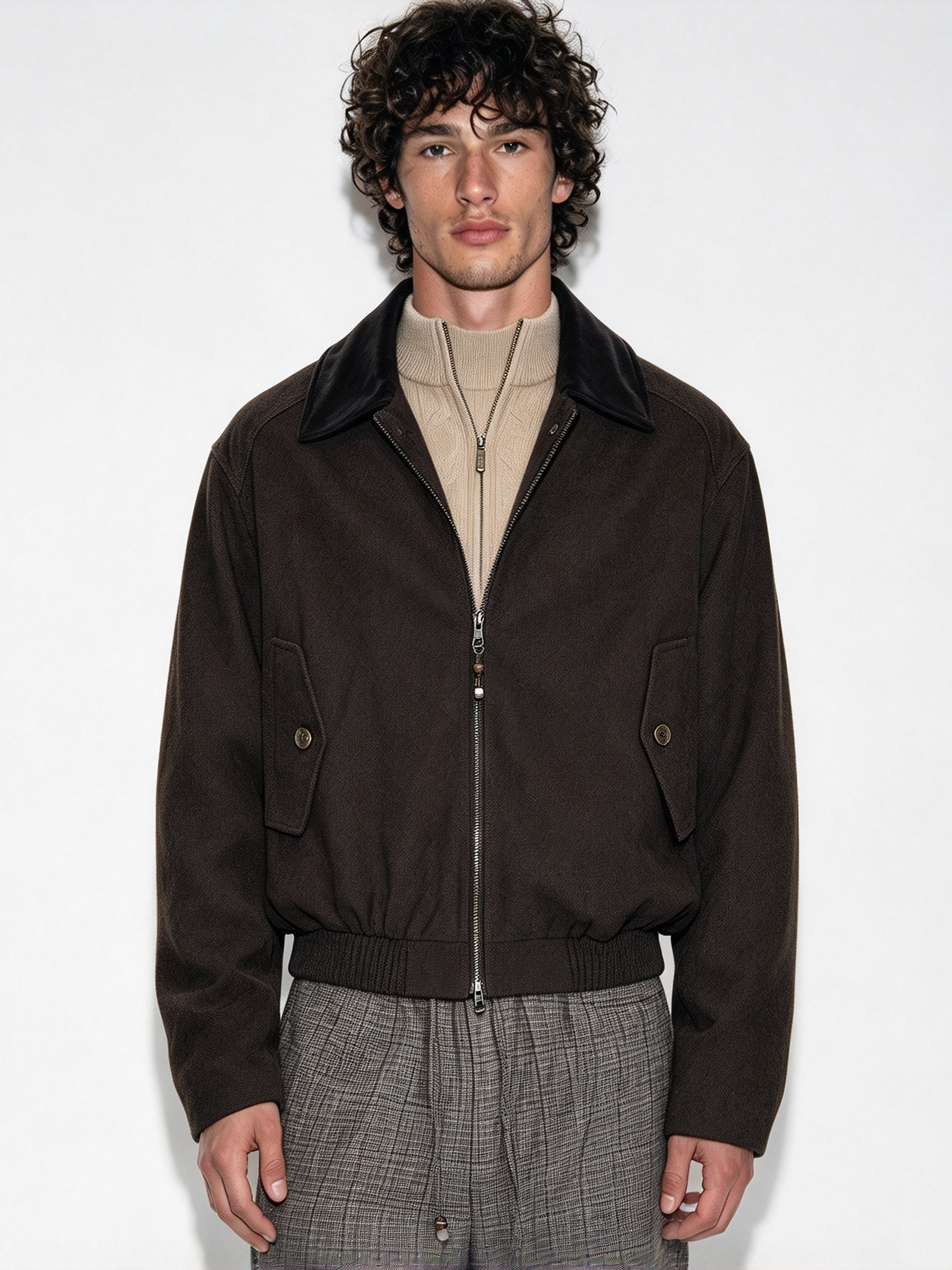 Corduroy-collar panelled jacket
