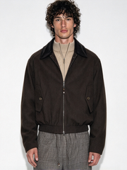 Corduroy-collar panelled jacket