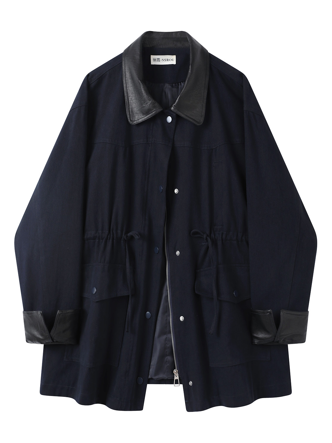 Vintage-style denim and leather-panel casual jacket