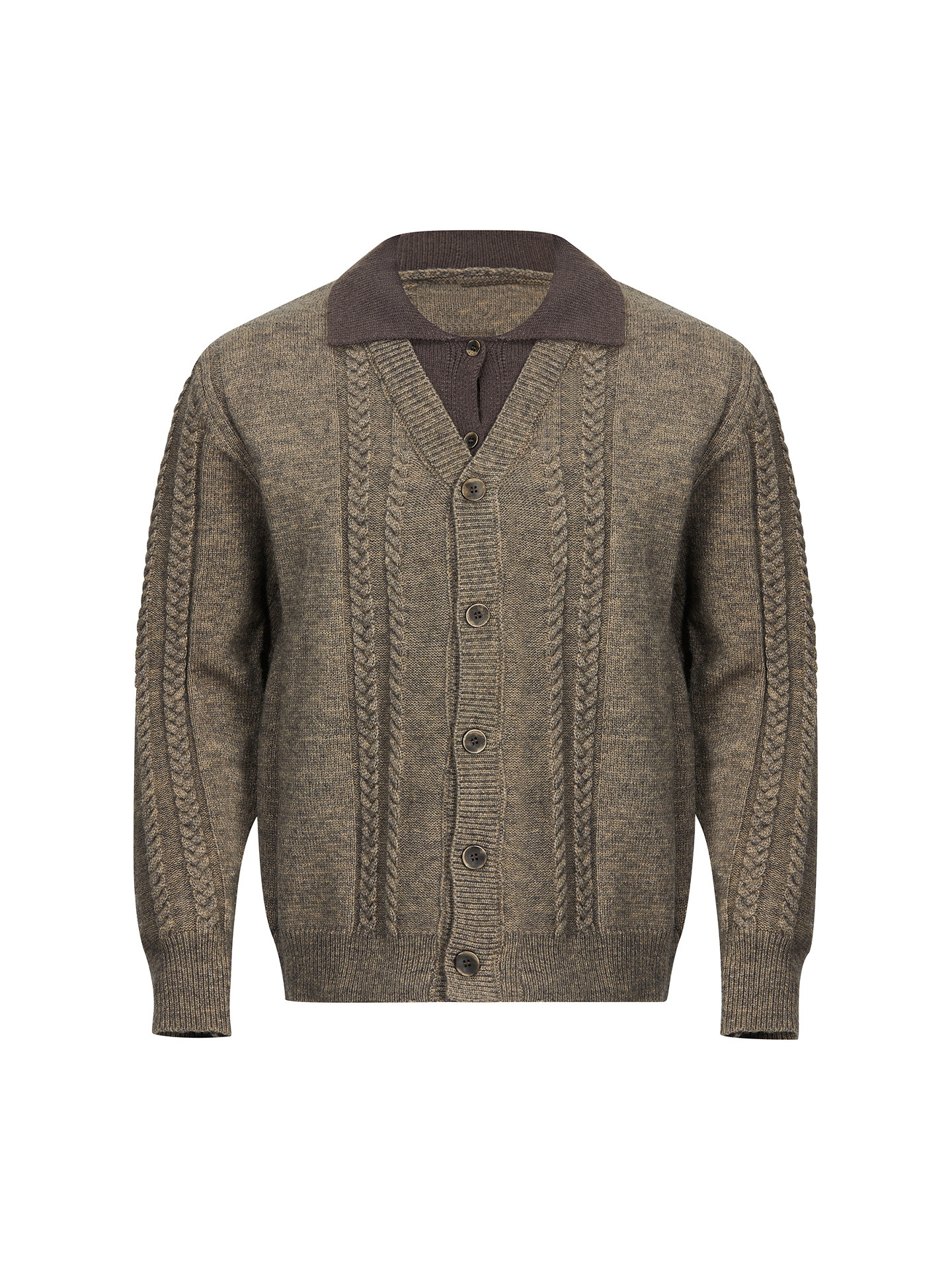 Vintage-style cable-knit high-neck cardigan – a relaxed, laid-back knitwear piece