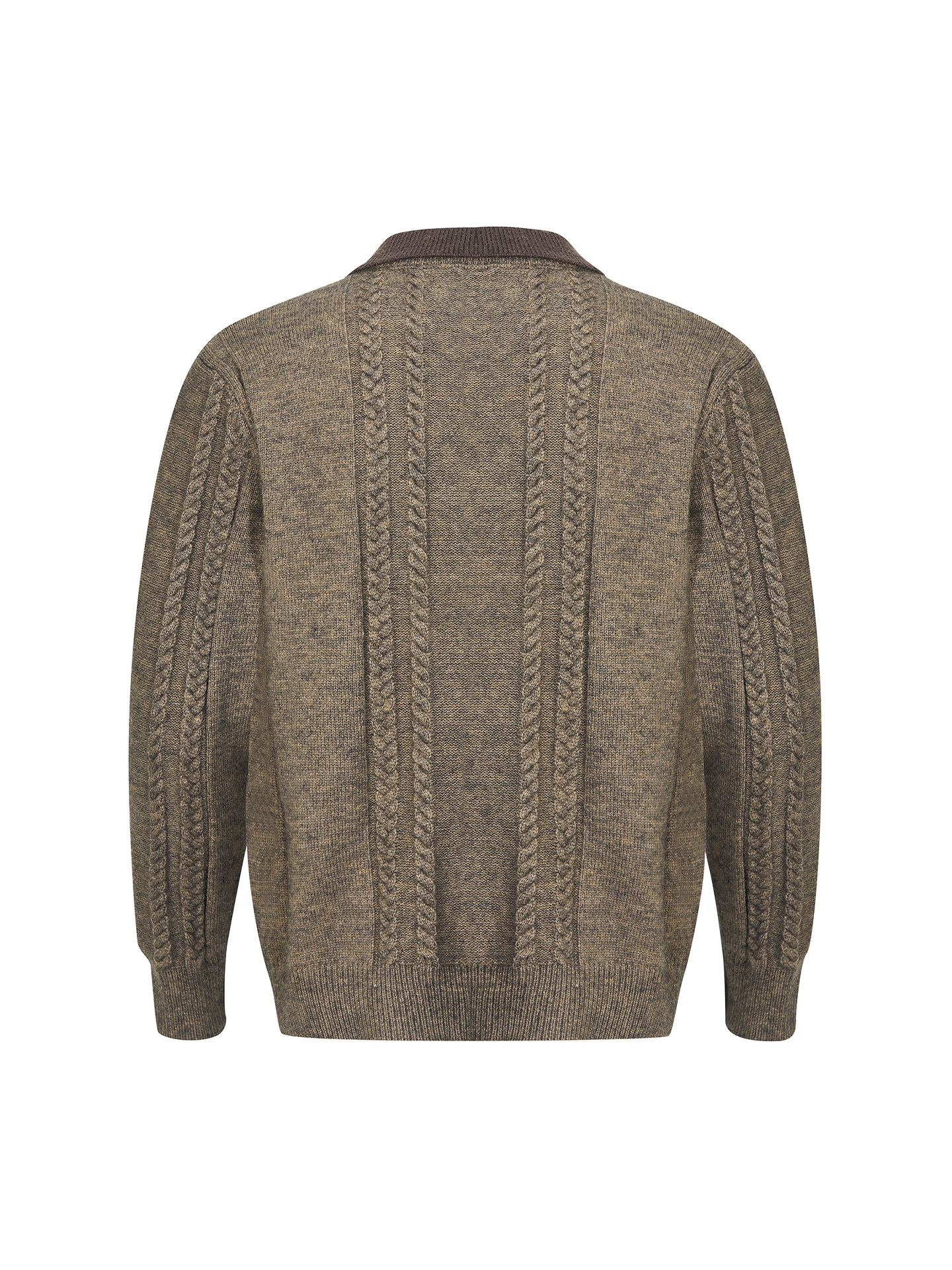 Vintage-style cable-knit high-neck cardigan – a relaxed, laid-back knitwear piece