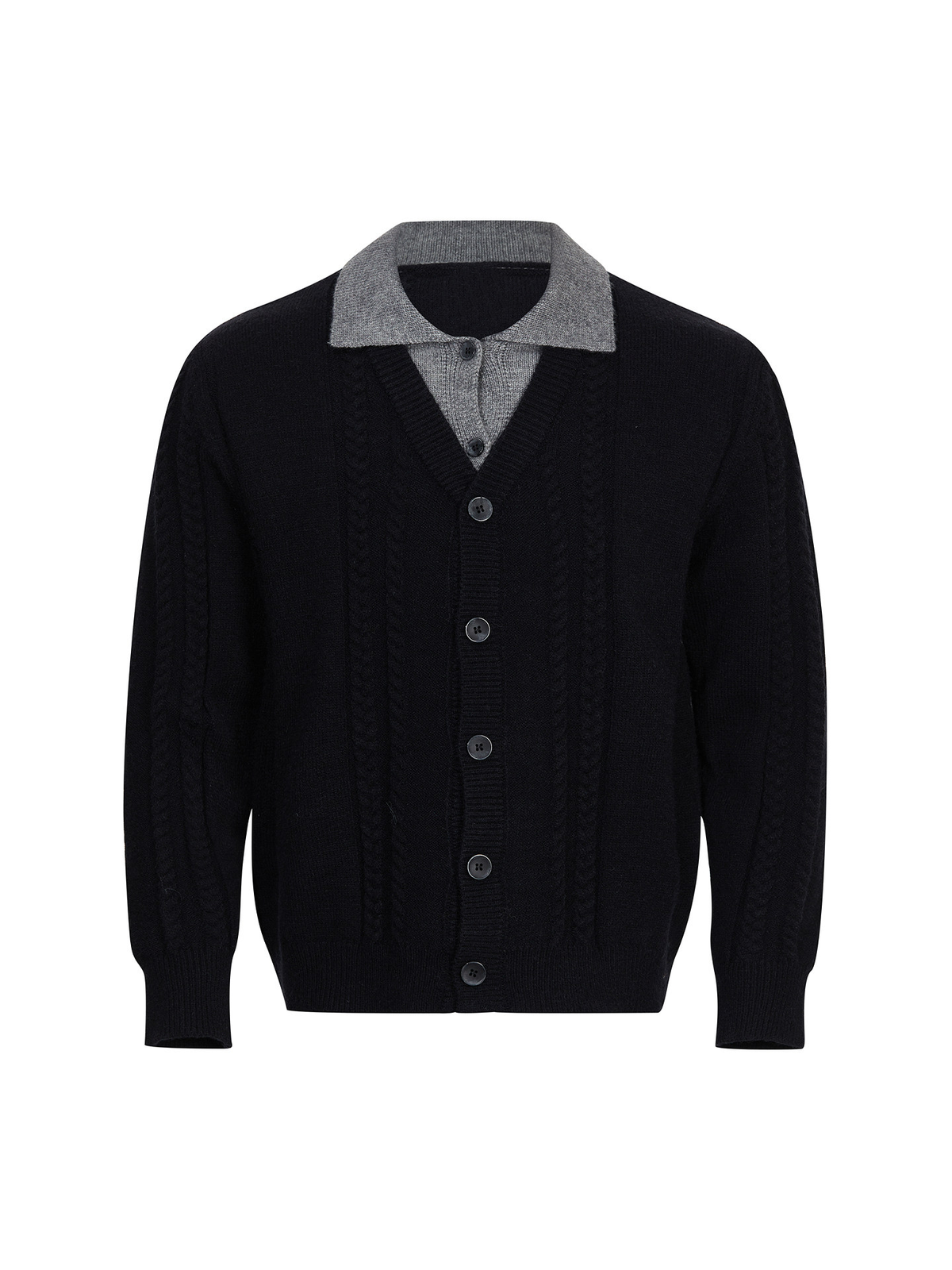 Vintage-style cable-knit high-neck cardigan – a relaxed, laid-back knitwear piece