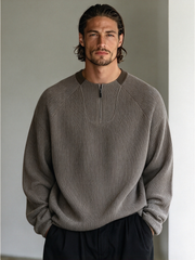 Dark Grey-Green Oversized Half-Zip Sweatshirt