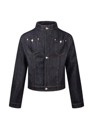 Stand-Collar Deconstructed-Style Denim Jacket