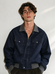 Stylish denim-look jacket with a fold-down collar