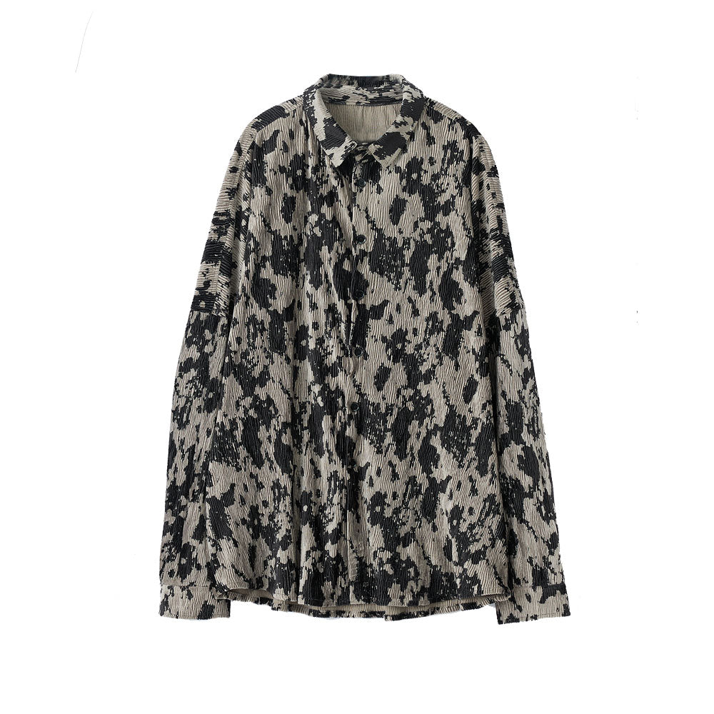 Men's casual textured printed long-sleeved shirt