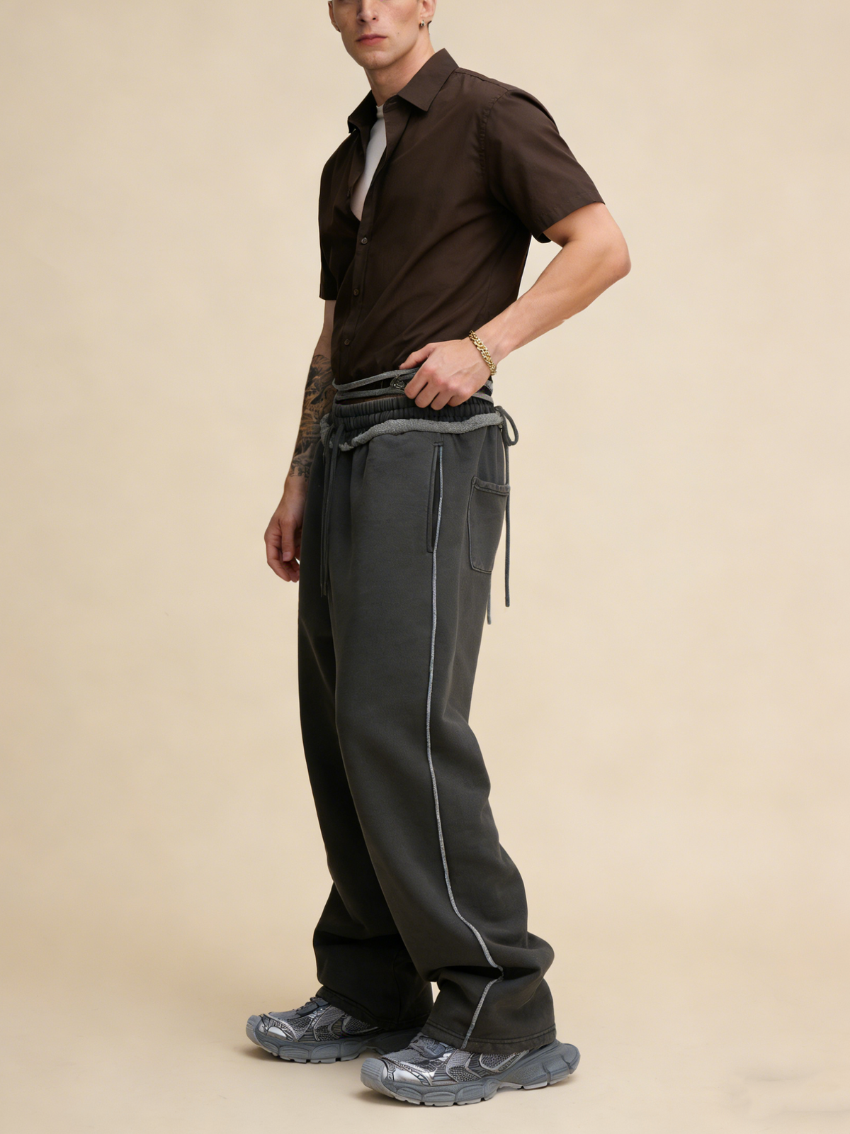 Pantaloni casual in maglia con bordo arrotolato