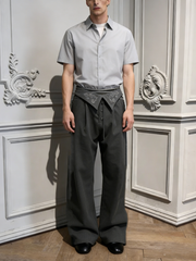 Pantaloni casual a vita alta con pieghe e ricami