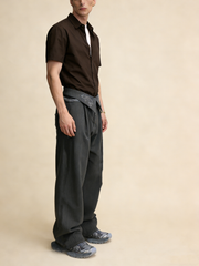 Pantaloni casual a vita alta con pieghe e ricami
