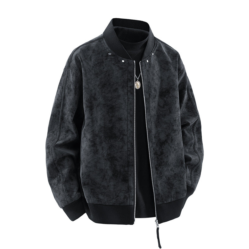 Giacca casual in pelle scamosciata con cerniera da uomo