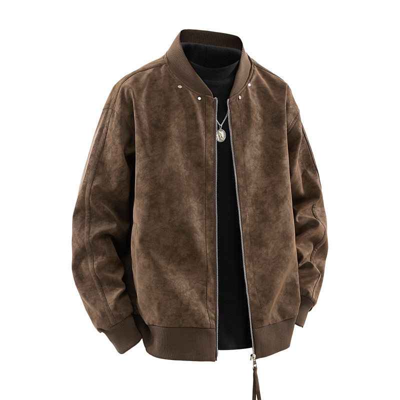 Giacca casual in pelle scamosciata con cerniera da uomo