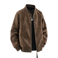 Giacca casual in pelle scamosciata con cerniera da uomo