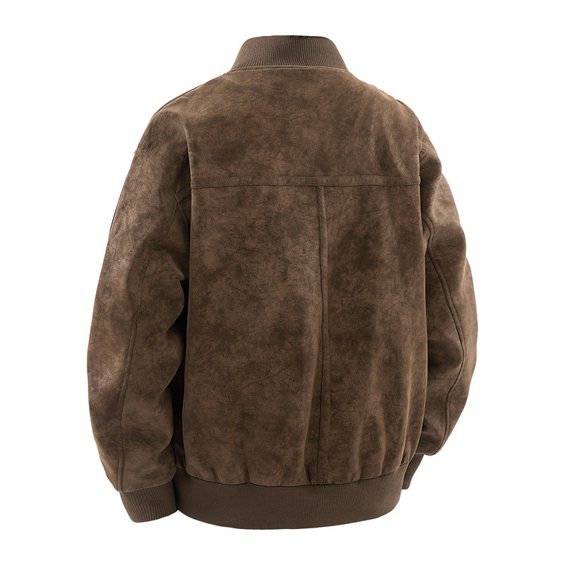 Giacca casual in pelle scamosciata con cerniera da uomo