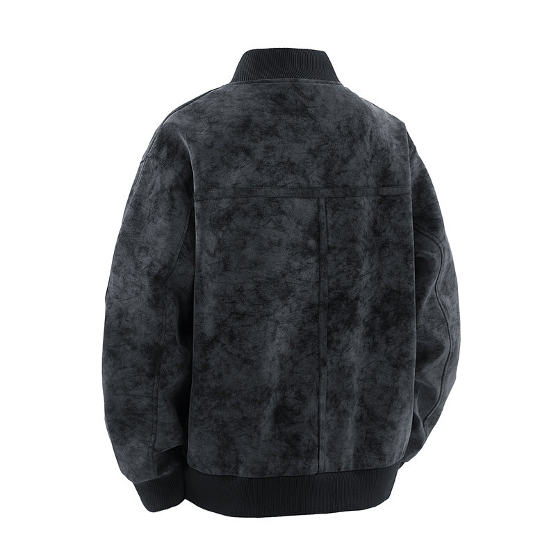 Giacca casual in pelle scamosciata con cerniera da uomo