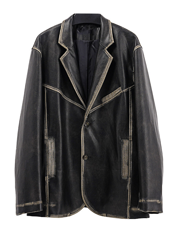 Men's Casual Color-Block PU Leather Jacket