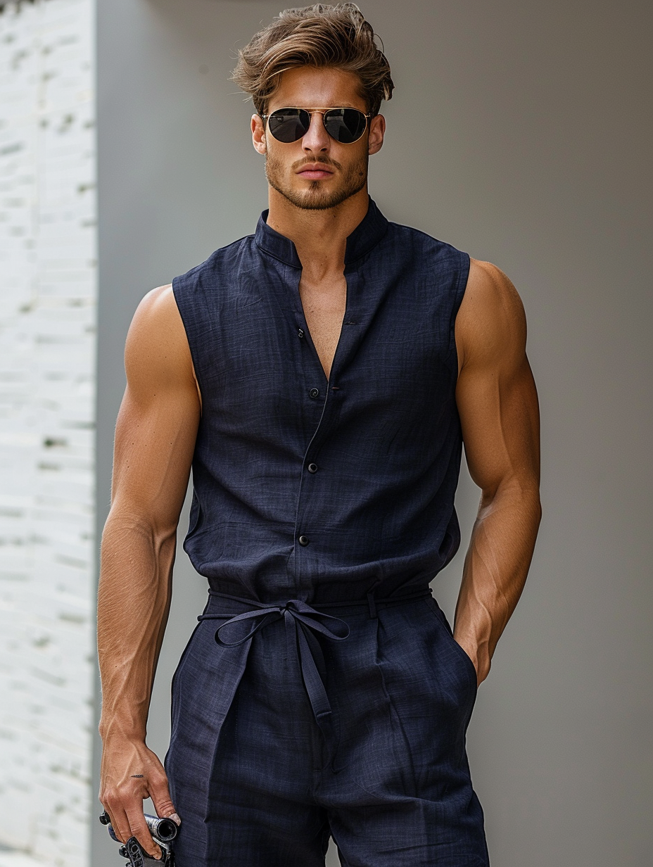Tuta casual da uomo con colletto alla coreana