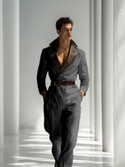 Tuta da uomo alla moda in cotone e lino (con cintura)
