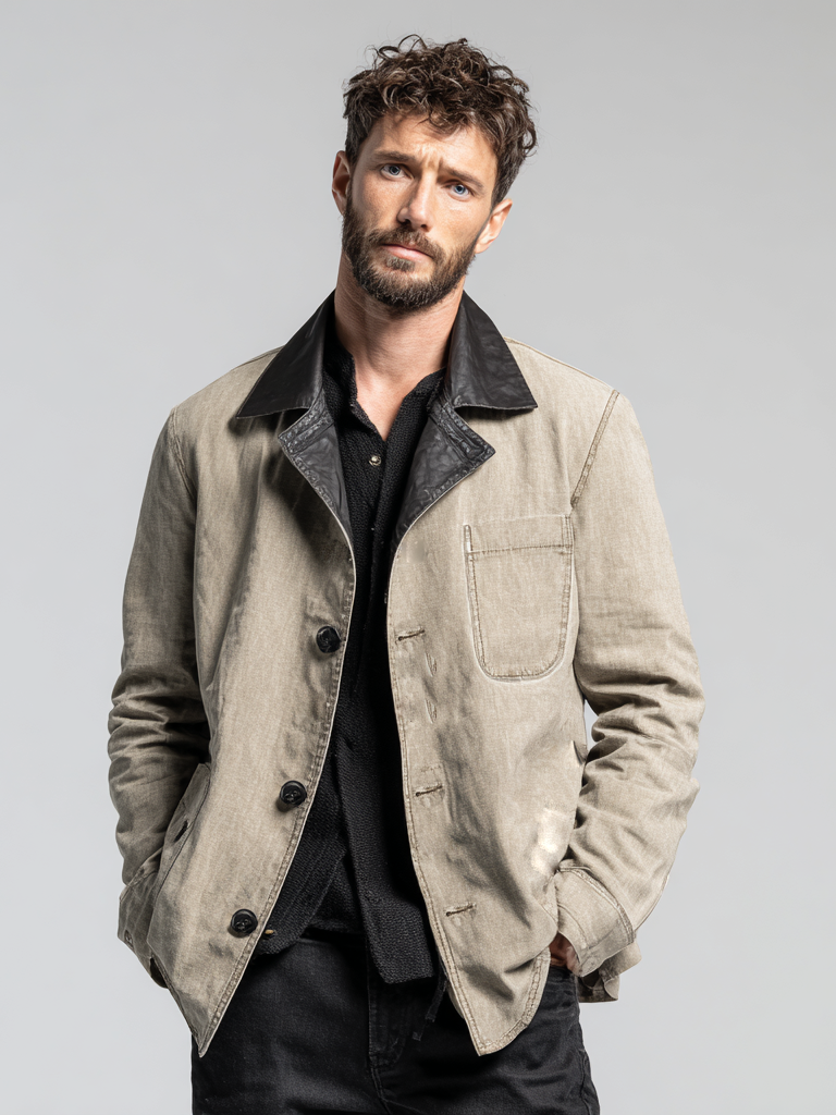 Cappotto alla moda da uomo in puro cotone con motivo patchwork e color block