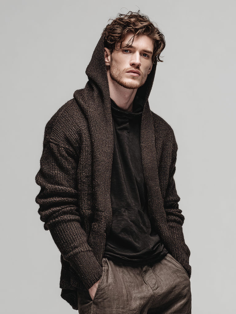 Cardigan tricoté à capuche tendance pour homme