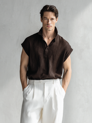 Chemise décontractée à manches courtes en lin pour homme