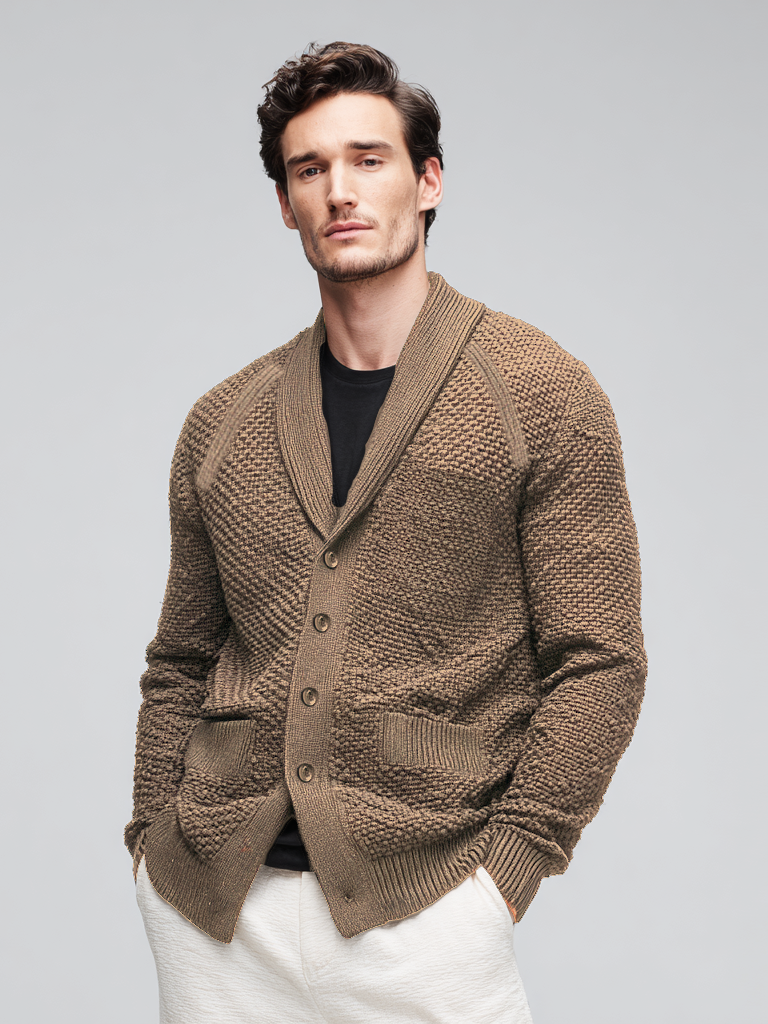 Cappotto casual da uomo in maglia con tasca