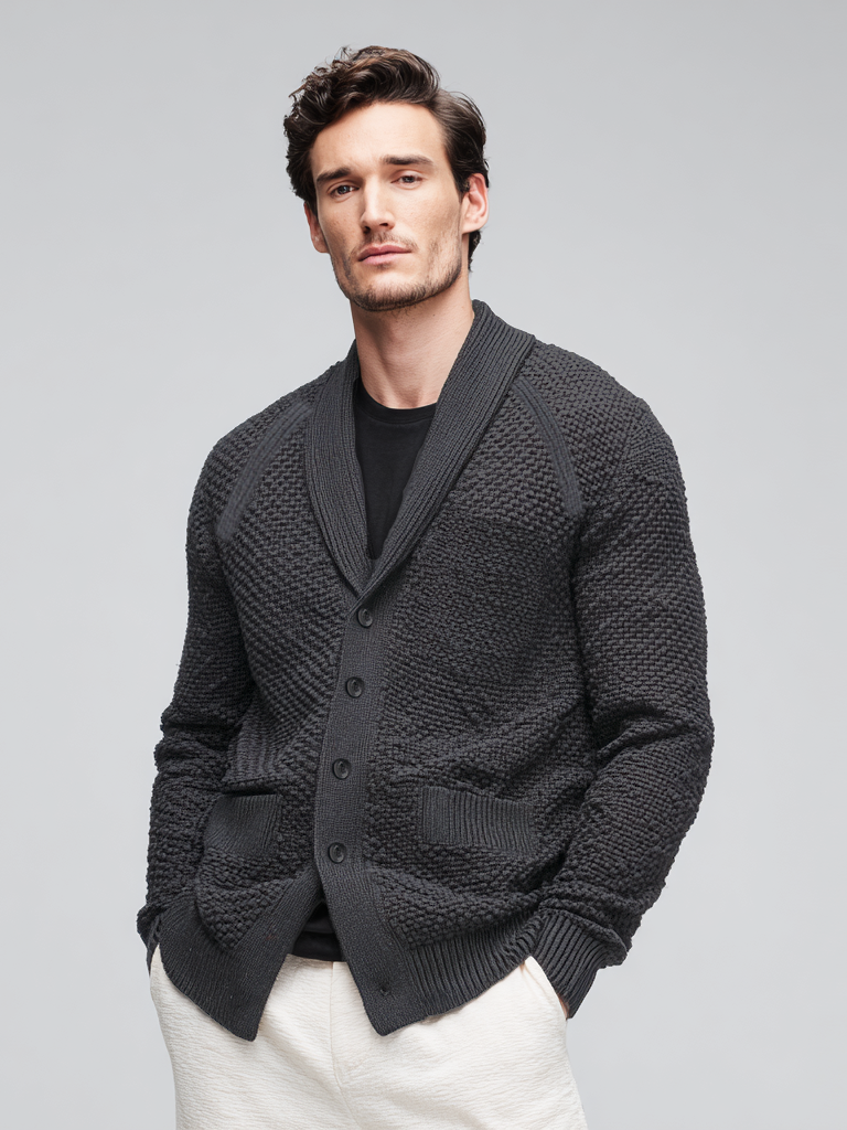 Cappotto casual da uomo in maglia con tasca