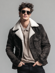 Giacca da uomo in peluche con texture in pelle