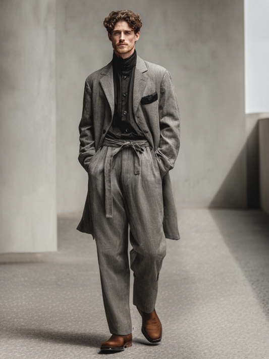 Completo da uomo in cotone e lino con tasche color-block (con cintura)