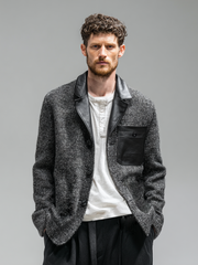 Cappotto da uomo con collo in pelle e patchwork di lana