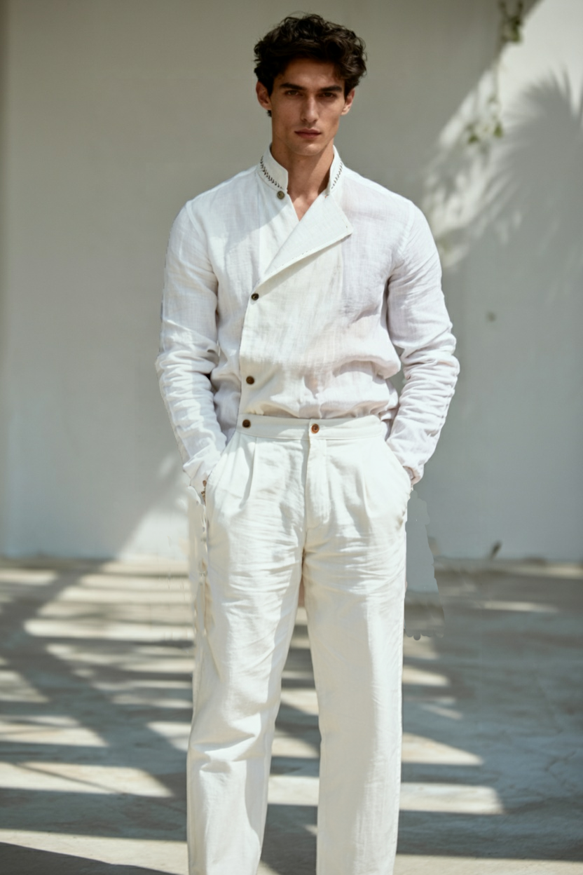 Men's pure cotton stand-up collar suit