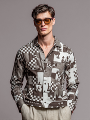 Maglia a maniche lunghe da uomo con stampa a scacchiera
